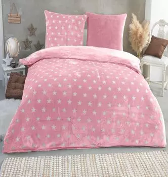 Теплое зимнее двустороннее постельное белье из плюша со звездами Nicky teddy 'Cashmere Touch', много цветов и размеров, цвет: розовый, размер: 200 х 200 см MALIKA