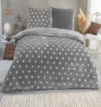 Теплое зимнее двустороннее постельное белье из плюша со звездами Nicky Teddy 'Cashmere Touch', много цветов и размеров, цвет: серый, размер: 200 х 200 см MALIKA
