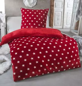 Теплое зимнее двустороннее постельное белье с плюшевыми звездами Nicky teddy 'Cashmere Touch', много цветов и размеров, цвет: винно-красный, размер: 155 х 220 см MALIKA
