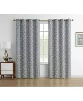 Тепловые шторы Chic Living 100% Max Blackout Trellis Clover — 52 дюйма Ш x 63 дюйма Д, белые Kate Aurora, серый