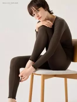 Теплые леггинсы в рубчик из кашемира Uniqlo, коричневый