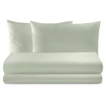 Теплый комплект постельного белья с простынью из хлопковой фланели, однотонный - Рим Lisola Basic, зеленый, полуторный