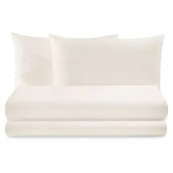 Теплый комплект постельного белья с простынью из хлопковой фланели, однотонный - Рим Lisola Basic, слоновая кость, двуспальный