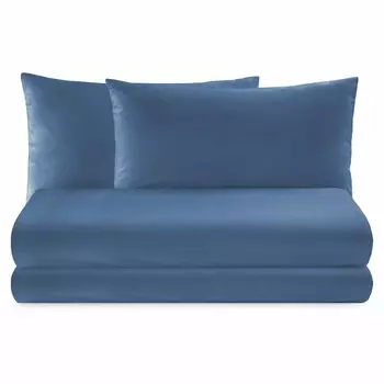 Теплый комплект постельного белья с простынью из хлопковой фланели, однотонный - Рим Lisola Basic, темно-синий, двуспальный