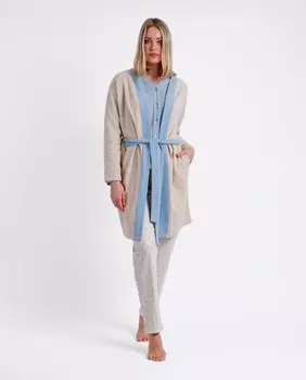 Теплый женский халат с длинными рукавами и бежевым поясом Admas, бежевый
