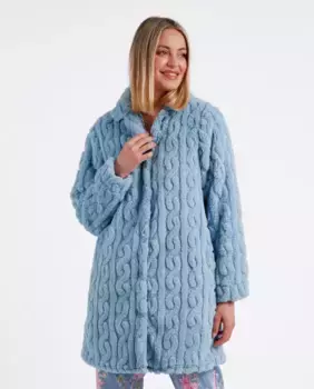 Теплый женский халат с длинными рукавами и застежкой на пуговицы Admas, синий