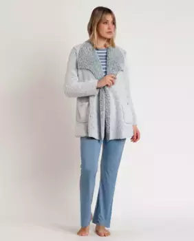 Теплый женский халат синего цвета с длинными рукавами Admas