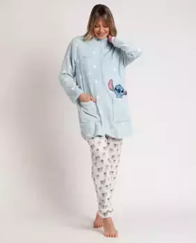 Теплый женский халат синего цвета с длинными рукавами Disney