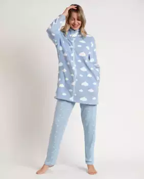 Теплый женский халат синего цвета с длинными рукавами Admas