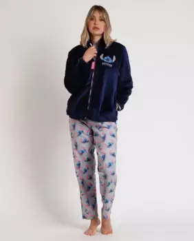 Теплый женский халат темно-синего цвета с длинными рукавами Disney