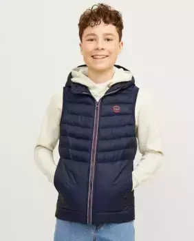 Теплый жилет для мальчика с капюшоном Jack & Jones, темно-синий