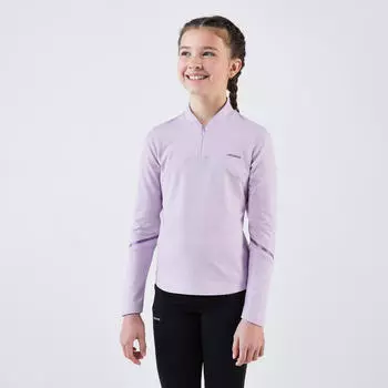 Термальная теннисная рубашка с длинными рукавами и застежкой-молнией 1/2 для девочек – цвет слоновой кости ARTENGO, цвет purpura