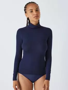 Термальный топ с тепловыделяющим ребристым воротником и воротником-стойкой John Lewis, темно-синий