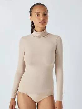 Термальный топ с тепловыделяющим ребристым воротником и воротником-стойкой John Lewis, естественный