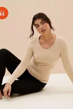Термоблузка с овальным вырезом горловины Marks & Spencer, бежевый