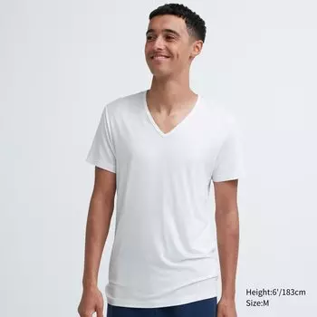 Термофутболка HEATTECH с V-образным вырезом и короткими рукавами Uniqlo, белый