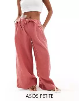 Терракотовые брюки из марлевой ткани с завязками на талии ASOS DESIGN Petite
