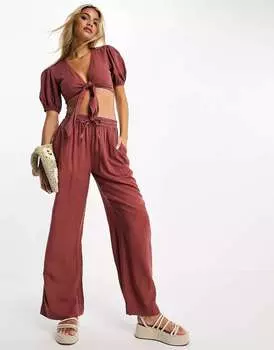 Терракотовые льняные брюки без застежек ASOS