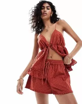 Терракотовые шорты с оборками ASOS DESIGN