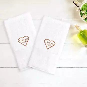 Текстиль для дома Linum «Я люблю тебя, мама», 2 упаковки полотенец для рук с вышивкой, синий