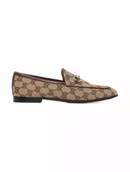 Текстильные лоферы с пряжкой Horsebit Gucci, бежевый