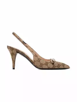 Текстильные слингбэки с пряжкой Horsebit Gucci, бежевый