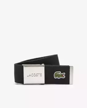 Текстильный ремень MadeinFrance с гравированной пряжкой Lacoste, черный