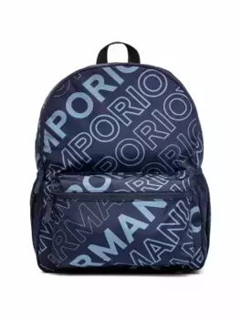 Текстильный рюкзак с монограммой EMPORIO ARMANI, тёмно-синий