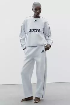 Текстовые брюки с отделкой ZARA, серый марл