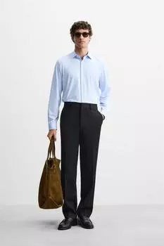 Текстурированная эластичная рубашка ZARA, небесно-синий