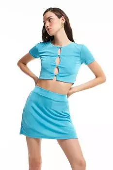 Текстурированная блузка на пуговицах с низким вырезом Бирюзовая QUZU