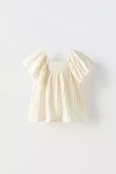 Текстурированная блузка оверсайз с оборками ZARA, экрю