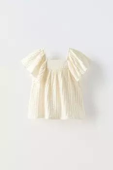Текстурированная блузка оверсайз с оборками ZARA, экрю