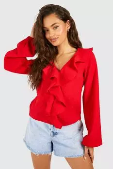 Текстурированная блузка с рюшами boohoo, красный