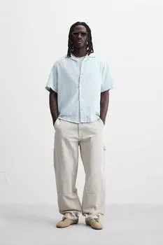 Текстурированная джинсовая рубашка ZARA, светло-синий