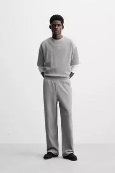 Текстурированная футболка с нашивками ZARA, цвет Blue grey