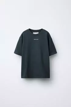 Текстурированная футболка с вышитым текстом ZARA, антрацитовый серый
