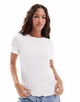 Текстурированная футболка Vero Moda с короткими рукавами белого цвета