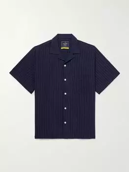 Текстурированная хлопковая рубашка с воротником-трансформером Mondego PORTUGUESE FLANNEL, темно-синий