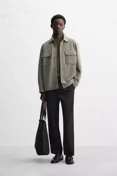 Текстурированная комфортная верхняя рубашка ZARA, светлый хаки