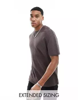 Текстурированная коричневая футболка свободного кроя с круглым вырезом ASOS