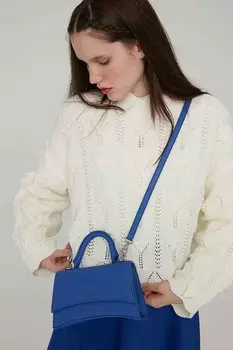 Текстурированная кожаная сумка синяя Manuka