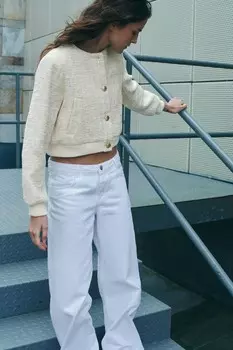 Текстурированная куртка-бомбер ZARA, экрю