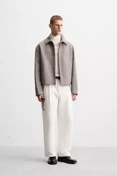 Текстурированная куртка на молнии ZARA, коричневый