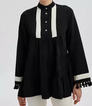 Текстурированная льняная туника черного цвета Touch