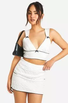 Текстурированная мини-юбка с бантом boohoo, белый