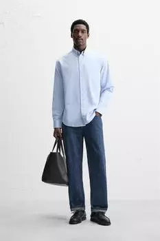 Текстурированная оксфордская рубашка ZARA, небесно-синий