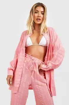 Текстурированная пляжная рубашка оверсайз boohoo, розовый
