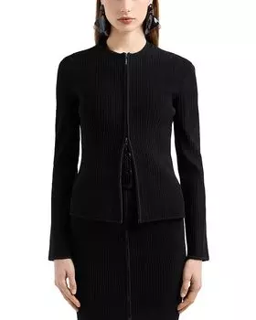 Текстурированная полная молния куртка из османского джерси Emporio Armani, черный