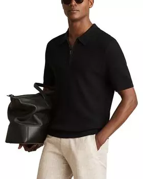 Текстурированная поло с молнией на четверть REISS, черный